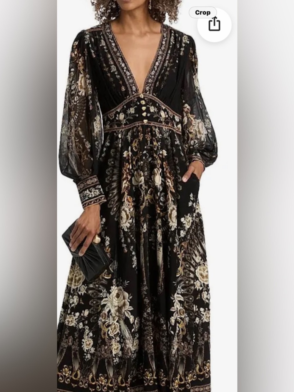 Camilla Black Floral Maxi Dress with Gold and Cream Details - Picture 2 of 3